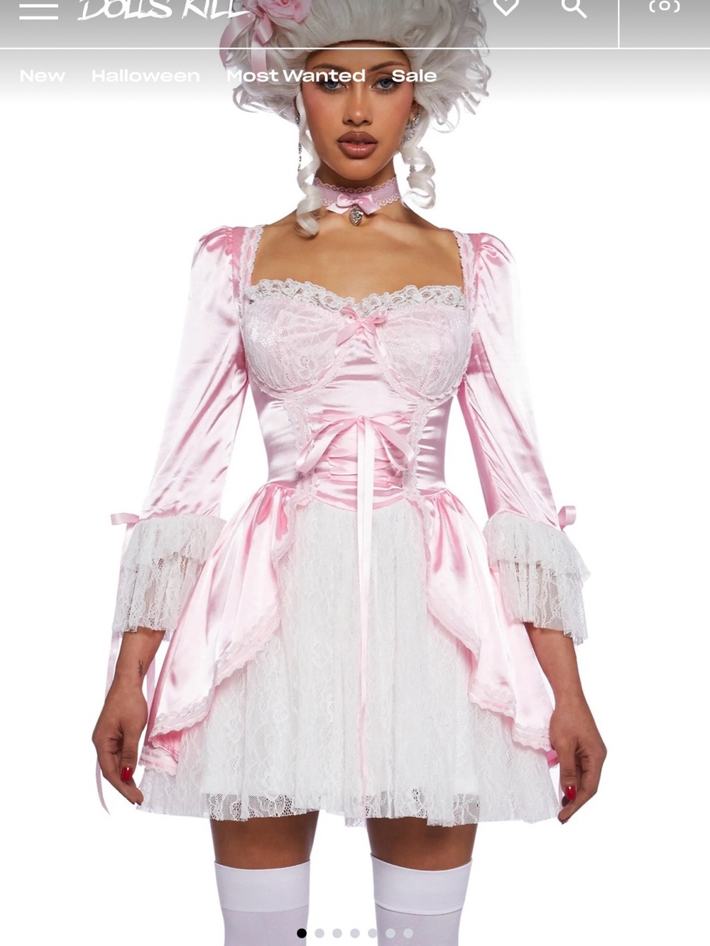 Dolls Kill Pink Satin & White Lace Mini Costume Dress